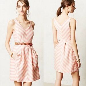 HD in Paris Pink Chevron V-Neck Sleeveless Mini Dress